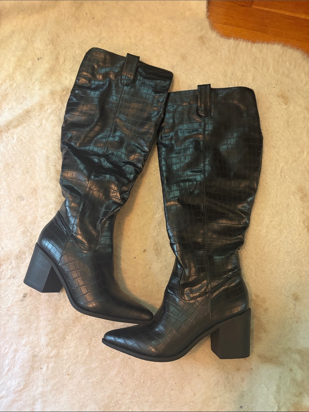 Never Worn XWC Black Croc-Embossed Knee Boots - Women